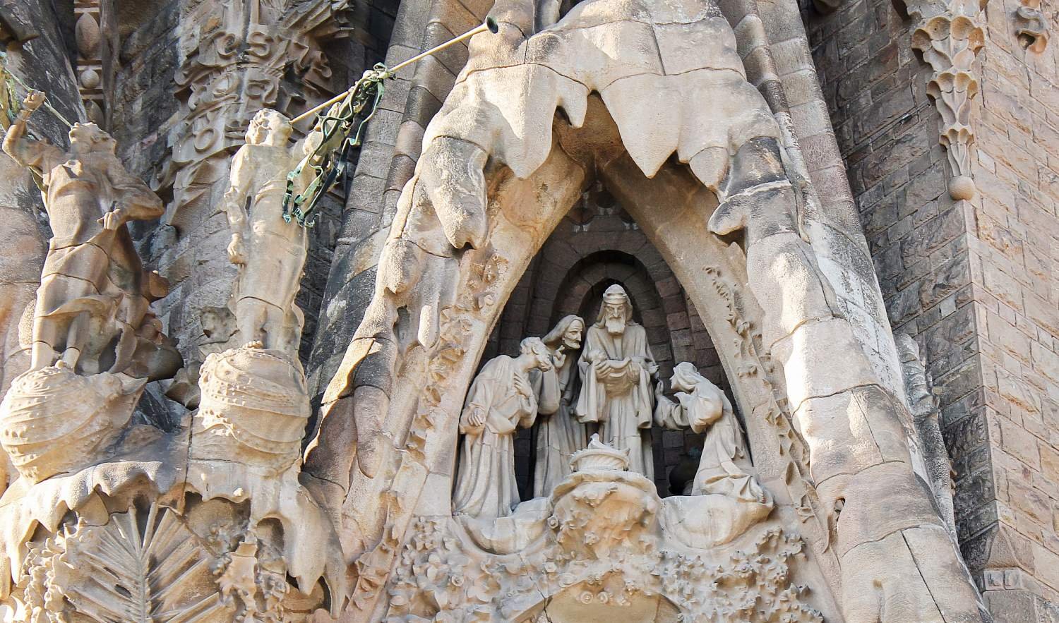 Sagrada Família spires and façade details in Barcelona